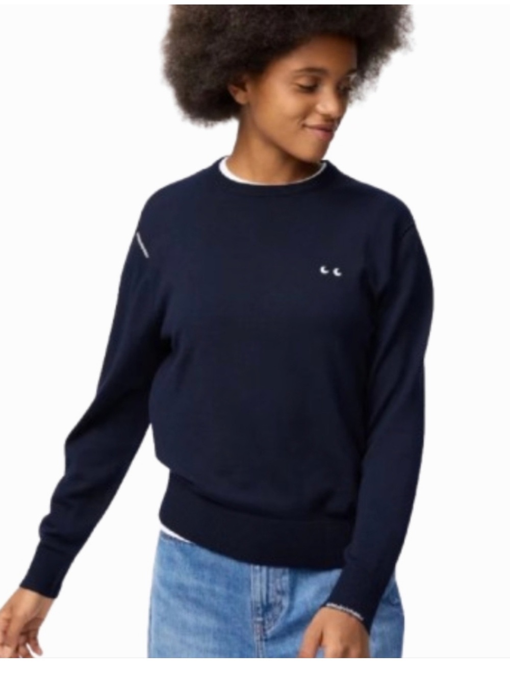 UNIQLO x ANYA HINDMARCH Merino Wool Long-Sleeve Crew Neck Sweater Navy New M